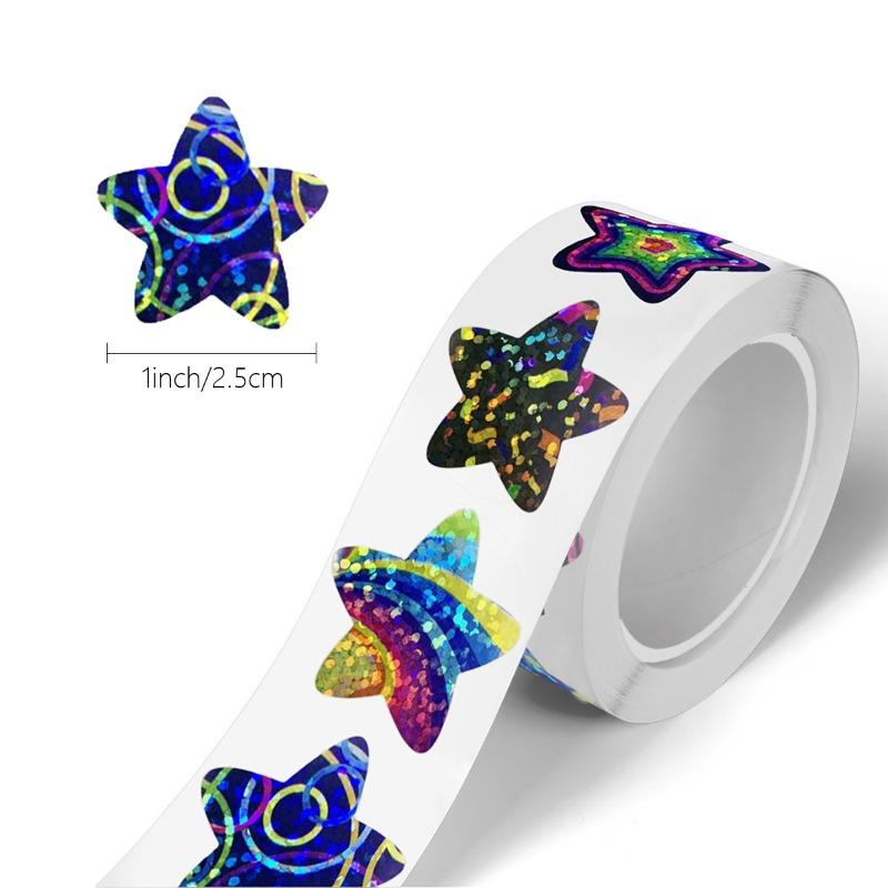 500pcs/roll Laser Star Smile Stickers Per Roll 25mm Reward Chart Decals Cute Labels for Kids Teachers Reward Stickers Decoration