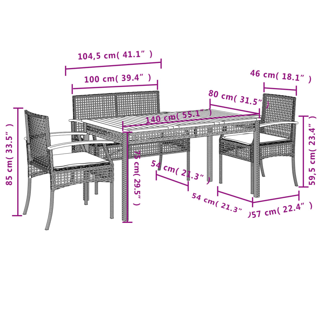 Vidaxl 4-Cz. Garden Furniture Set, Cushions, Grey PE Rattan