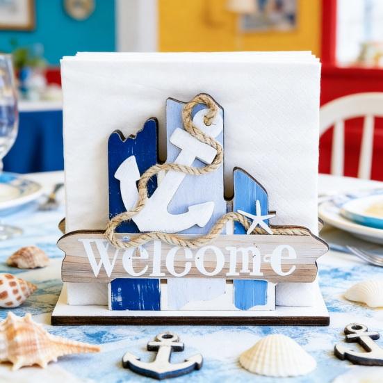 Wooden Paper Towel Holder, Universal Size Solid Wood Paper Towel Stand with Ocean Style Tropical Fish Sailboat Patterns for Kitchen Dining Table Decor