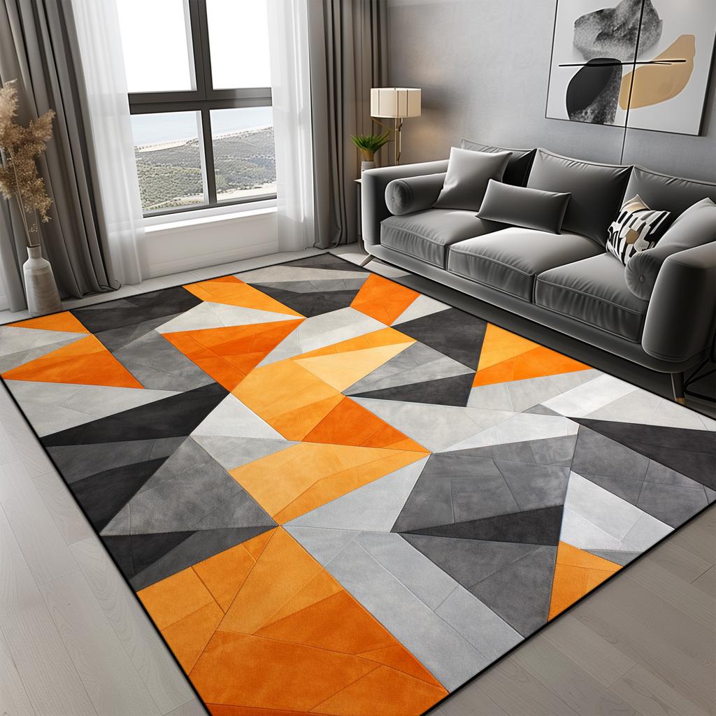 Orange Geometric Carpet for Living Room Modern Luxury Decoration Home Rugs for Bedroom Big Size Non-slip Easy Cleaning Floor Mat