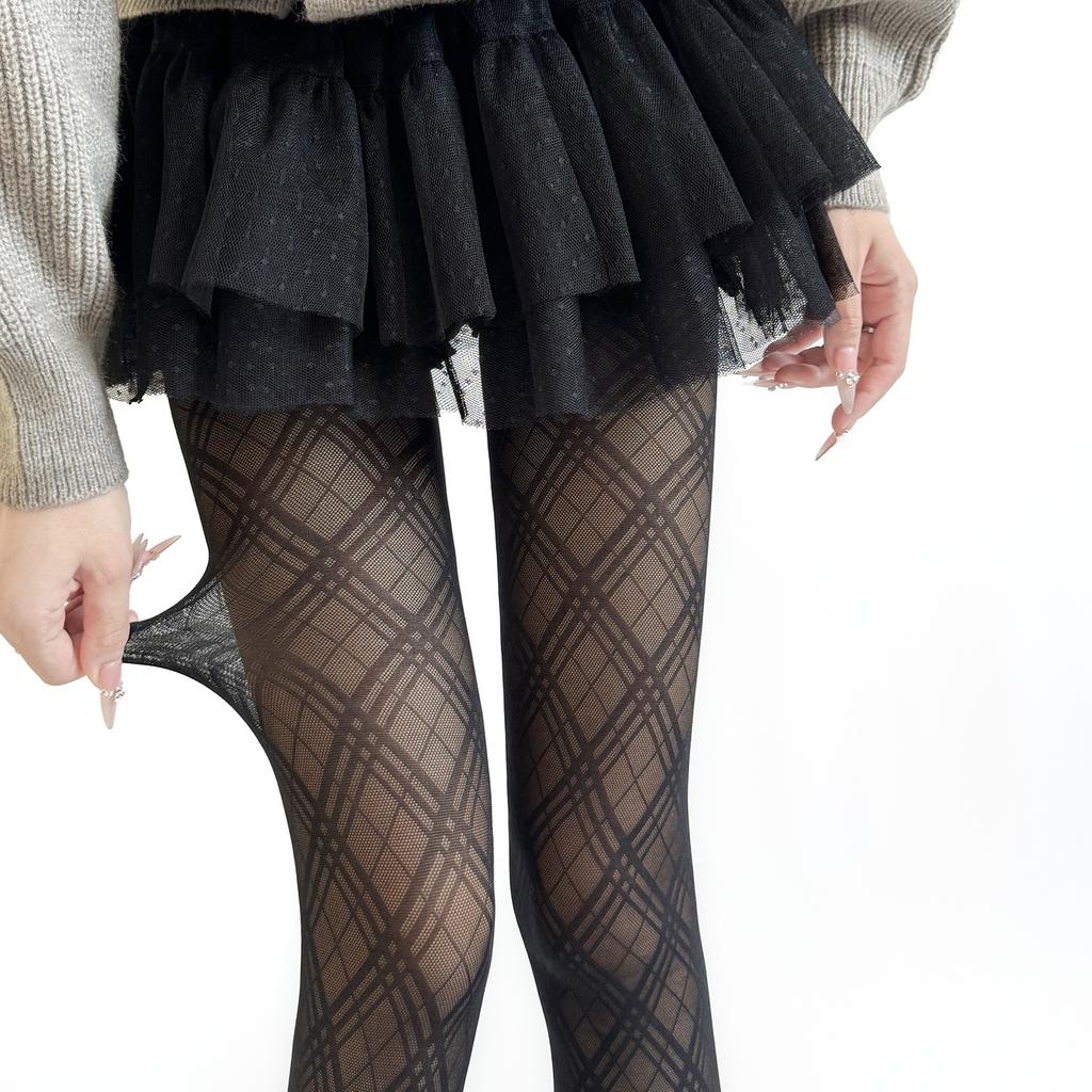 New Black Diamond Women Tights Pantyhose Rhombus Plaid Pattern Thigh High Stockings Lingerie Sexy Slim Stocking Pantyhose Tights
