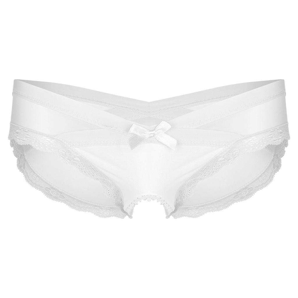 Mens See Through Mesh Crotchless Briefs Low Rise Lace Trim Underpants Cross Dresser Sissy Underwear