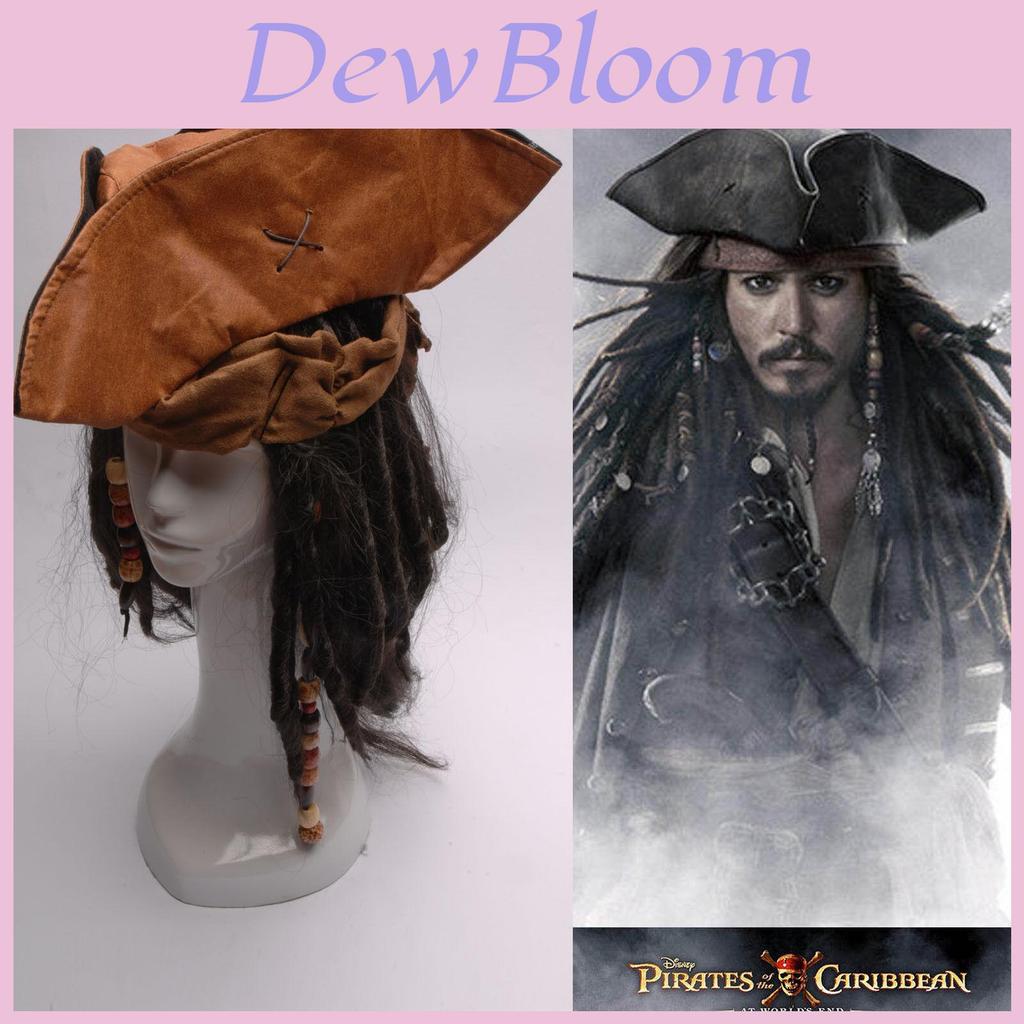 Premium Quality Pirates Of The Caribbean Jack Sparrow Tri Corner Buccaneer Hat Wig Gift For All Ages