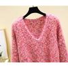 Autumn Winter Women Sweet V-neck Soft Furry Mohair Knitted Sweater Christmas Pullover Tops