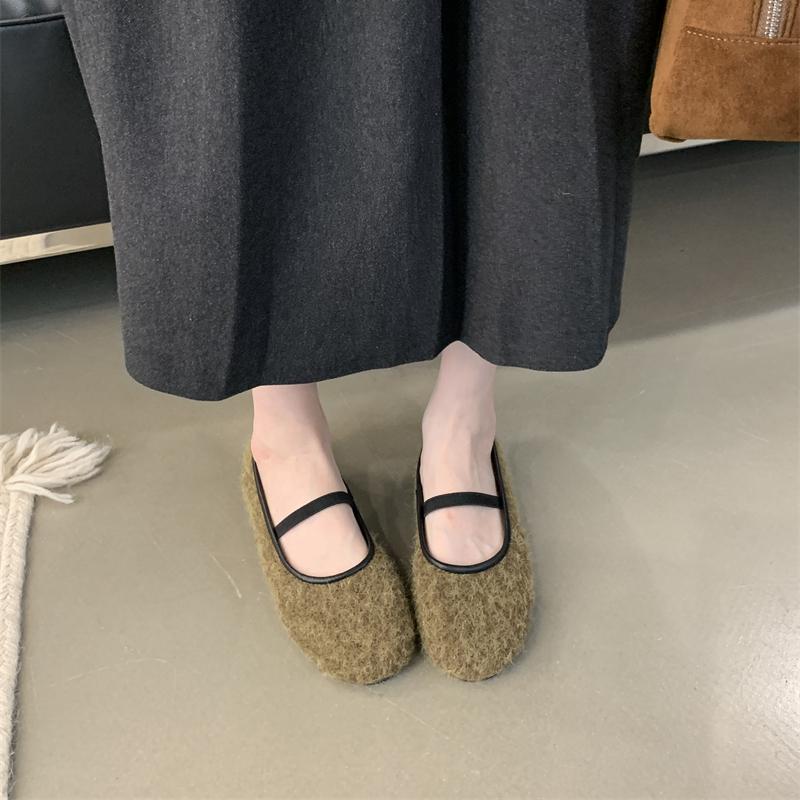 Fashion Bailamos New Brand Women Flats Round Toe Shallow Slip On Ladies Casual Ballet Fur Shoes Soft Leather Eelgant Dress Shoes Mujer