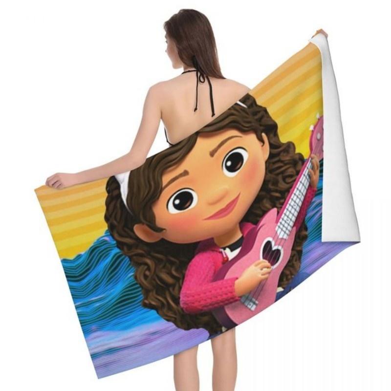 Gabby's Dollhouse Bath Towel 3D Printed Microfiber Soft Water Absorbing Breathable For Girl Kids Decorative Cartoon Beach Towel