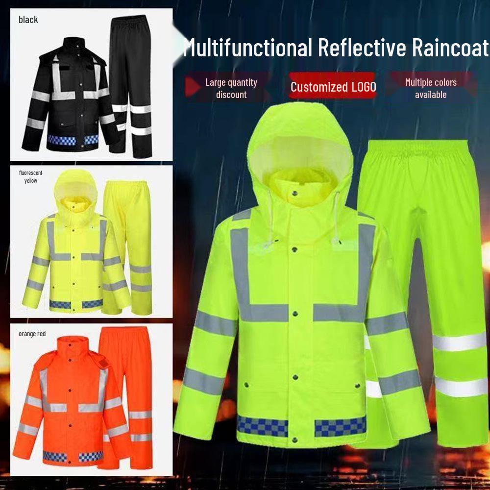 Reflective Raincoat and Pants Set for Traffic Safety and Rain Protection