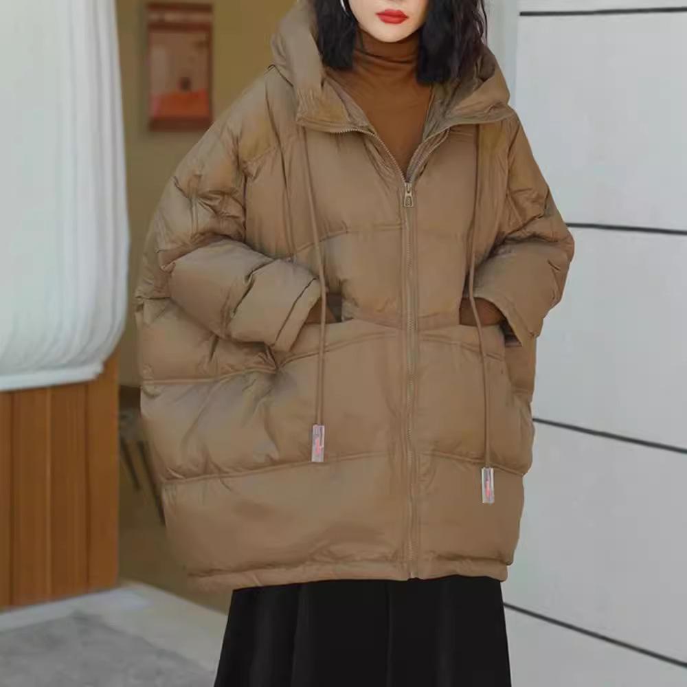 Women White Duck Down Jacket Hooded Autumn Winter Warm Oversize Puffer Coat Casual Loose Thick Parkas Female Outwear