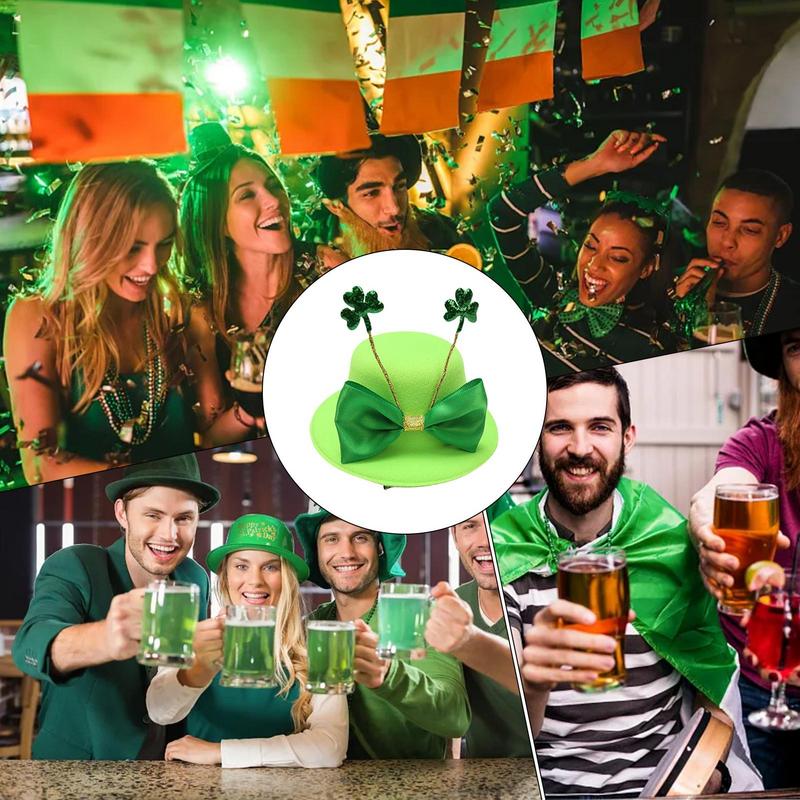 Saint Patricks Day Green Top Hat Holiday Green Caps Accessory For Irish Festival Party Dress-up Costume and Tree Topper Supplies