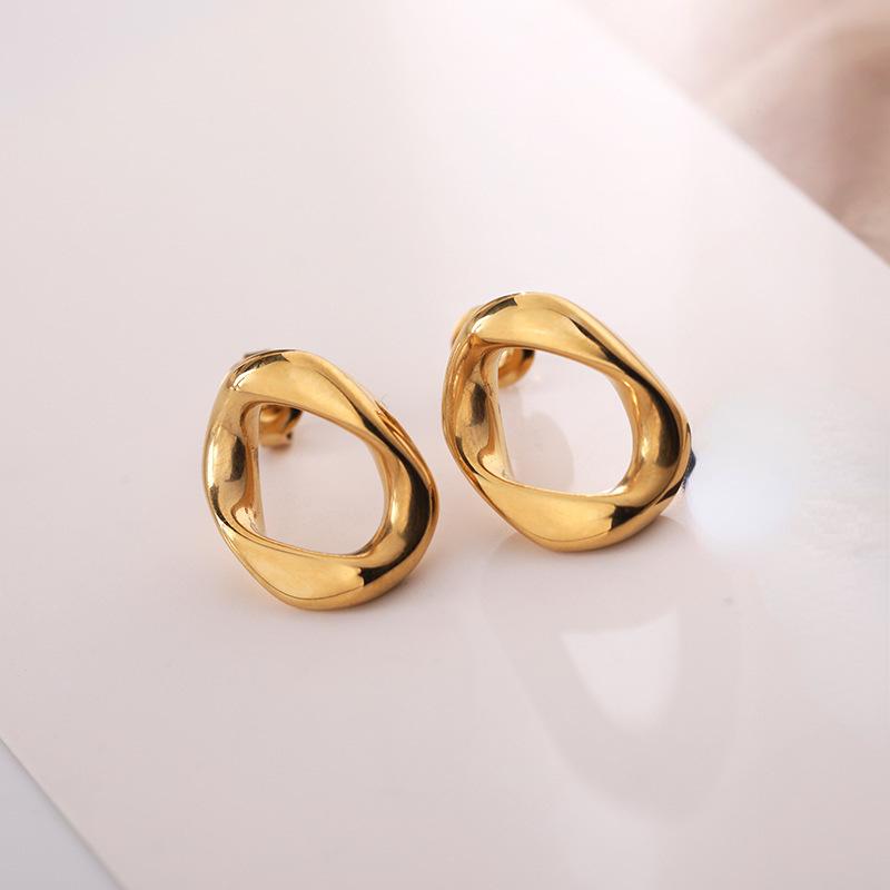 Minimalist Nice Twist Ring Earrings Wind Stud Earrings Gold Plated Stainless Steel Earrings Do Not Fade