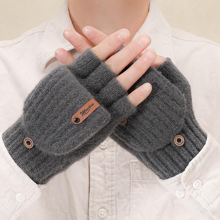 Men's and Women's Autumn/Winter Flip-Top Fingerless Gloves Warm, Windproof, Stylish Commuter Gloves for Office Wear Exposed-Finger Design