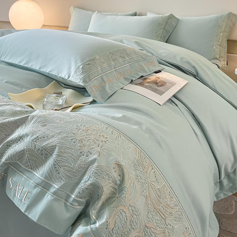 Luxury Embroidered Cotton Bedding Set: Breathable Hotel-Style Duvet Cover & Bed Sheets