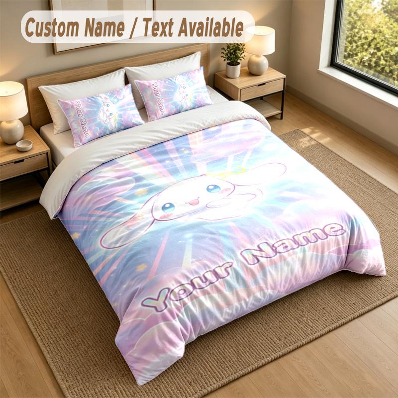 3Pcs Bedding Set Custom Name Text, 1 Sheet 2 Pillowcases Home Bed DecorCinnamoroll