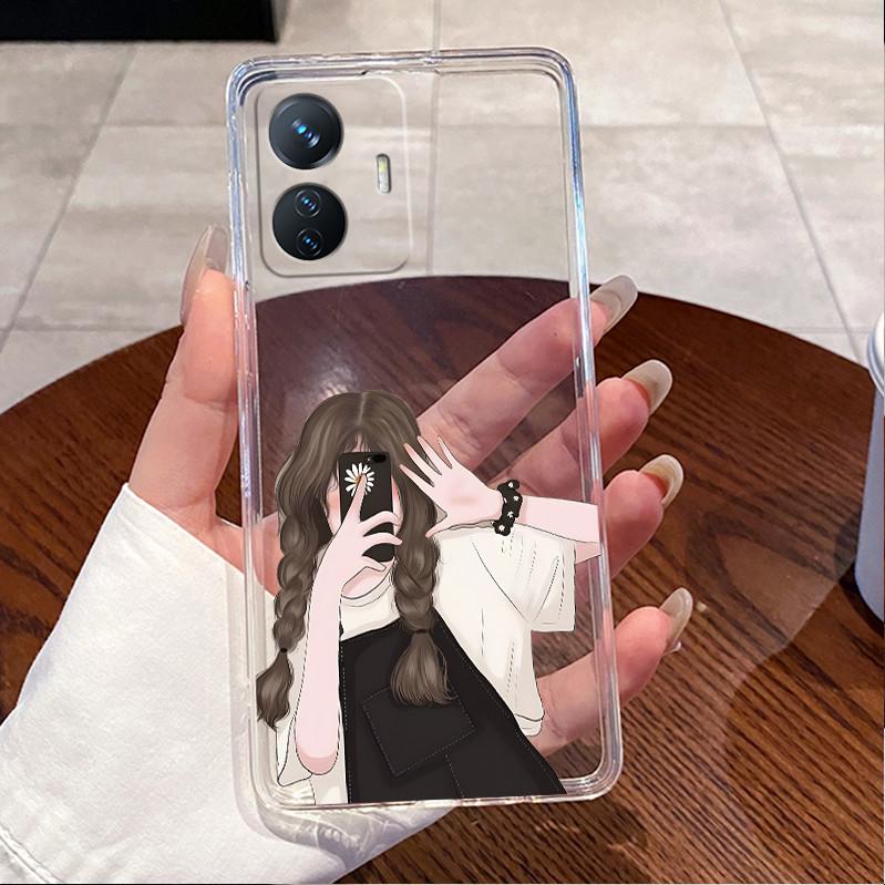 Bumper Soft Silicone TPU Clear Casing For Vivo Y55 2022 4G/T1 4G/iQOO Z6 44W Beautiful Palace Painted Shockproof Cover