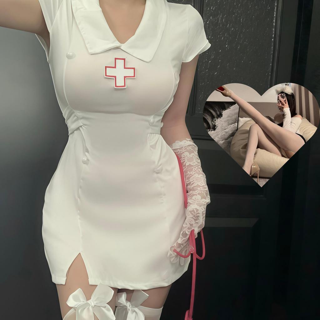 Bezauberndes Krankenschwester Kostüm Lingerie Set - Figurbetontes Kleid für Halloween Cosplay und Rollenspiel