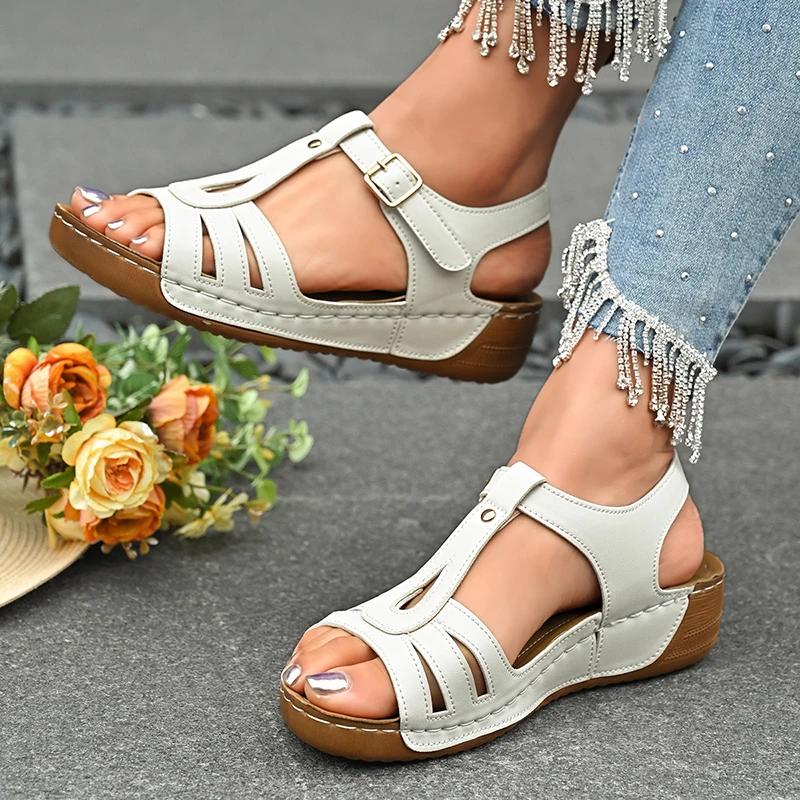 Fashion Women's Summer Fashion Wedge Sandals Lightweight Buckle Strap Platform Gladiator Sandals Woman Comfort Non Slip Beach Sandalias