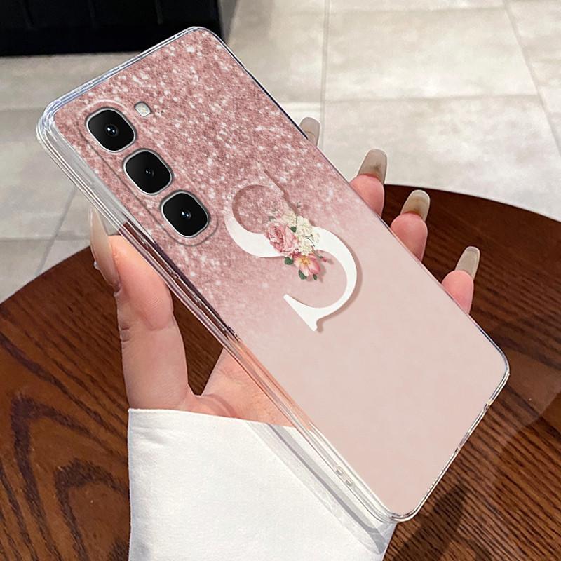 Phone Case For Infinix Hot 70 Jelly Clear TPU Anti-scratch Soft Casing Fashion A to Z Lucky Letter Flower Pattern Couple Shell