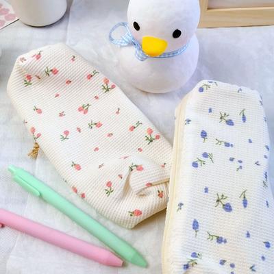 1pc Floral Pattern Printed Corduroy Pencil Case, Stationery Storage Bag Portable Multi-Functional Office Supplies