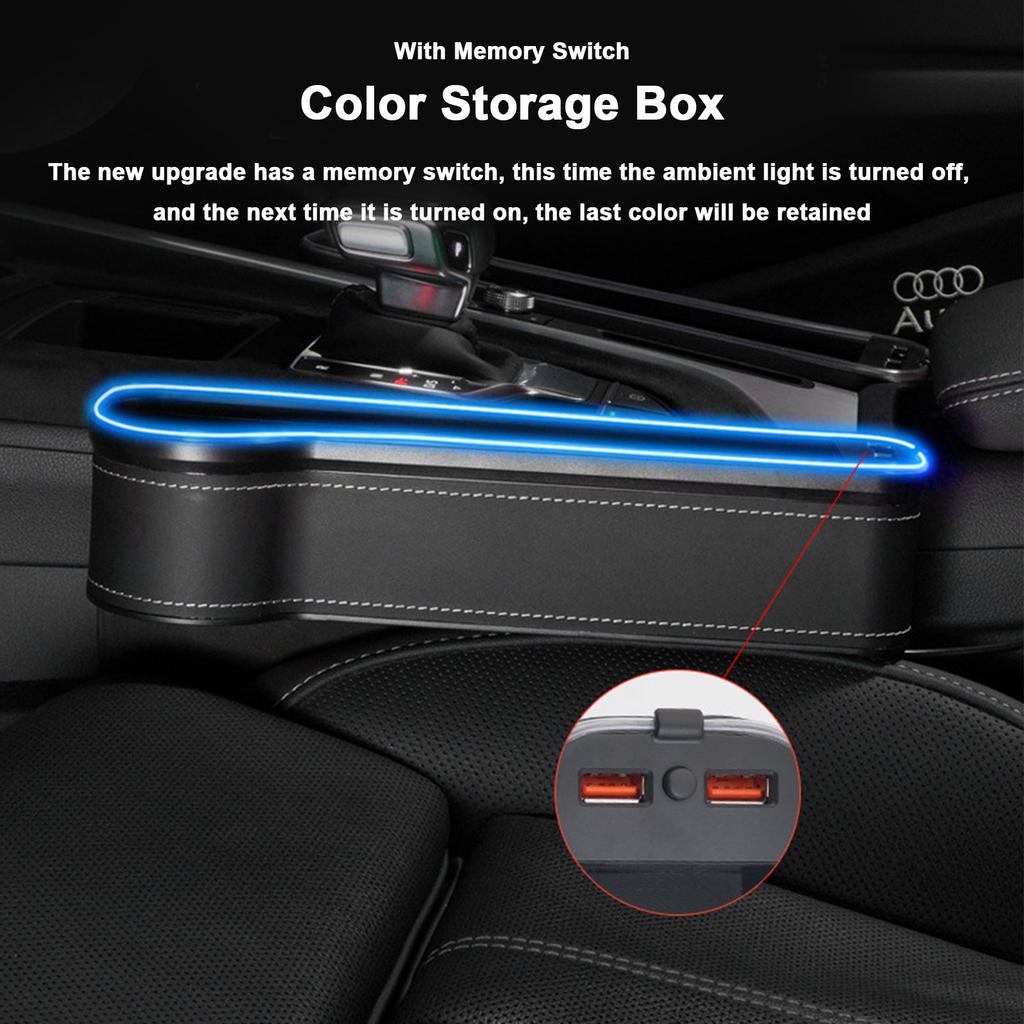 Car Seat Organizer Front Seat Auto Console Side Car Organizer With Partition Design Double USB Ports Microfiber Leather Car Gap