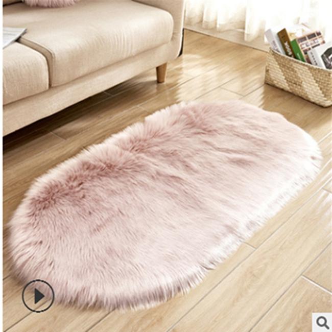 

Великі розміри Білі килими зі штучного хутра Великі овальні Штучна овчина Килим із довгим волоссям Підлога Вовна Пухнастий м’який килимок Спальня для вітальні 60*120cm світло-рожевий колір