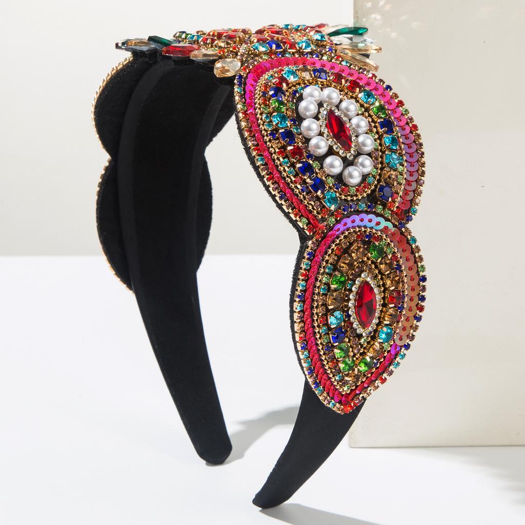 Hochwertiges Barock-Stirnband Strass Perle Pailletten Haarschmuck für Damenparty Glänzendes Haarband Haarreif Mädchen Kopfschmuck