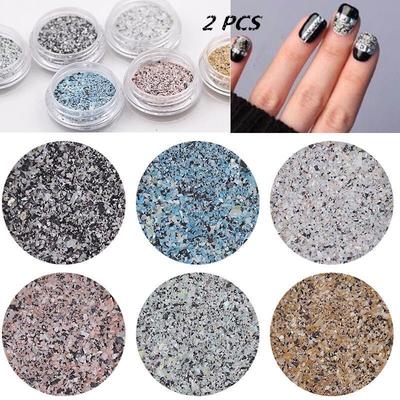 2 szt. Błyszczący proszek do paznokci Brokatowy modny marmurkowy pigment Pył do dekoracji paznokci