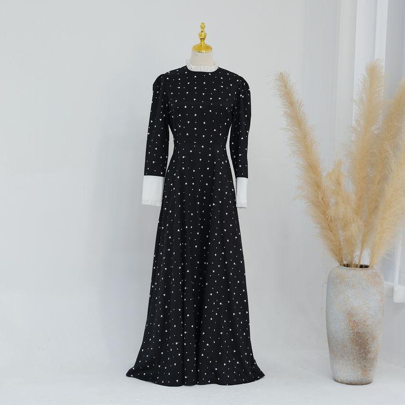 

Ближний Восток Новинка Деревянное Ухо Горошек Длинный Рукав Приталенное Длинное Платье Платье с Длинным Рукавом в Горошек Picture Color M/L