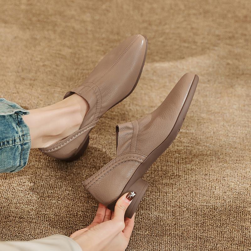 Fashion Retro Genuine Leather Luxury Pumps Round Toe High Heels Women'S Shoes Sexy Party High Heels 2025 New Pumps High Heels Women