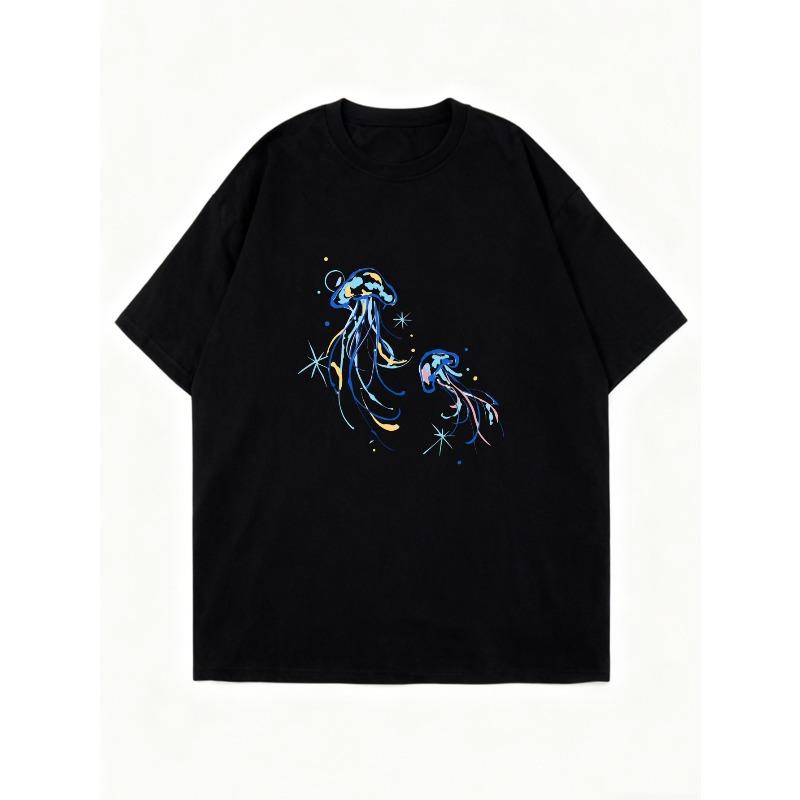 Oversized T Shirt Dress Black Jellyfish Print And Stars Casual Streetwear Summer Outfit