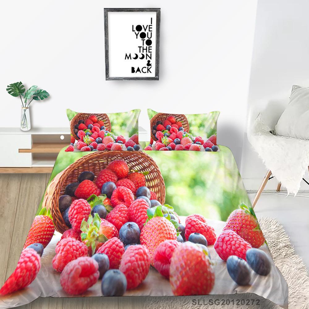 Polyester Quilt Cover Pillowcase Three-piece Berry Series Digital Printing