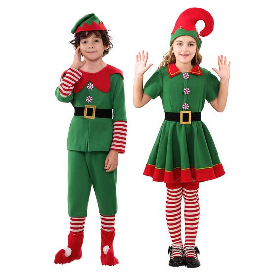 Christmas Elf Costume Set with Hat Accessories Boys Girls Elf Outfit Xmas Holiday Fancy Costume Party Cosplay Santa's Helper Suit