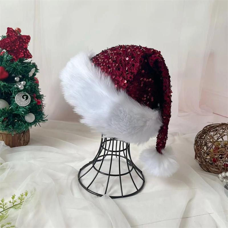 Взрослая рождественская шляпа с пайетками, Монохромная, Блестящая шапка Санты, Вечеринка, Домашний декор, Красная, Зеленая 31x46cm