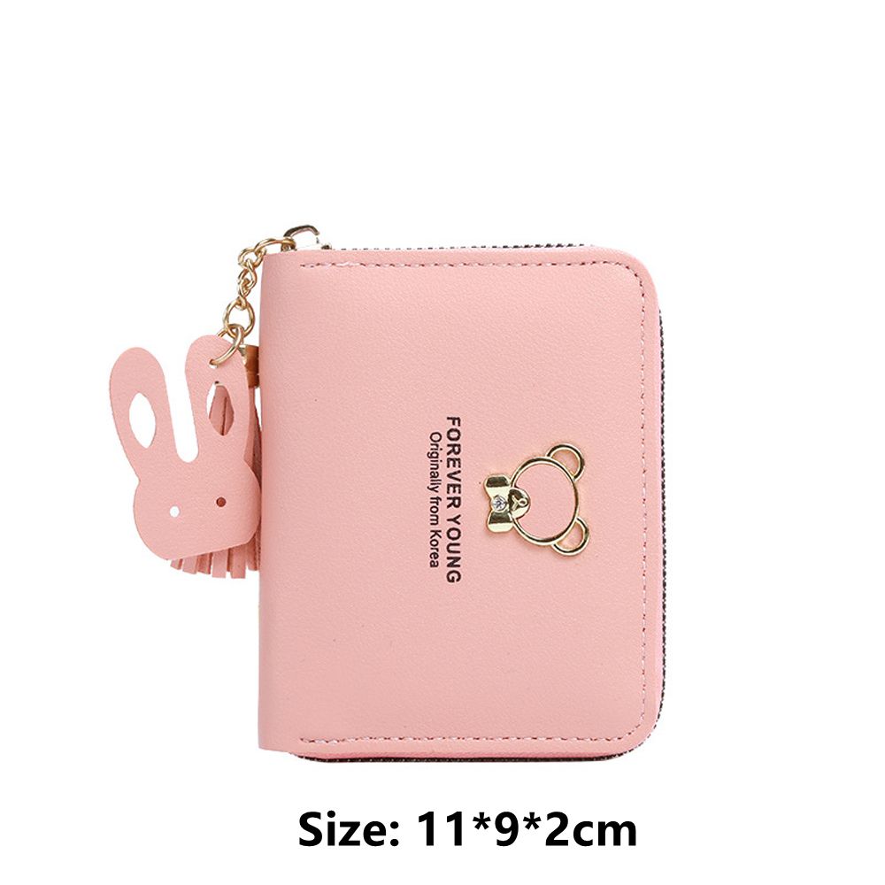 Tassel Pendant Credit ID Card Bank Card PU Leather Short Wallet Coin Purse Bear Wallet Card Holder