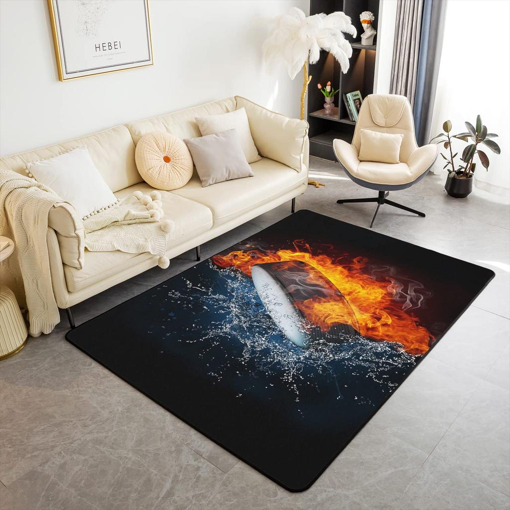 Soft Ice Hockey Carpet Rug for Boys Teens Winter Sport Indoor Floor Mat Bedroom Living Room Doormat