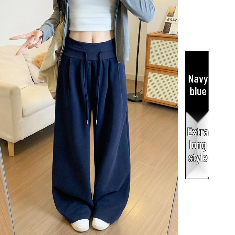 Women's Plus Velvet High-Waisted Wide-Leg Pants - Autumn/Winter Thickened Curve Drape Casual Wear