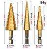 Step Drill Titanium Plated Hexagonal Shank Straight Groove 3-12/4-12/4-20/4-32mm Pagoda Drill Drilling Tool Accessory Set