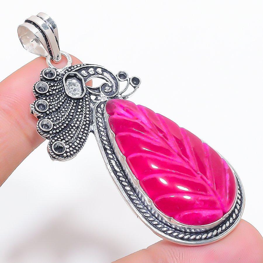 

Natural Ruby(Simulated) Gemstone 925 Sterling Silver Jewelry Pendant 2.76 N4H32
