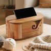 Desktop Phone Stand for Crafters Wooden Yarn Storage Bowl with Lid, Dust-Proof Solid Wood Organizer, Portable Cover Large Capacity Crochet Balls
