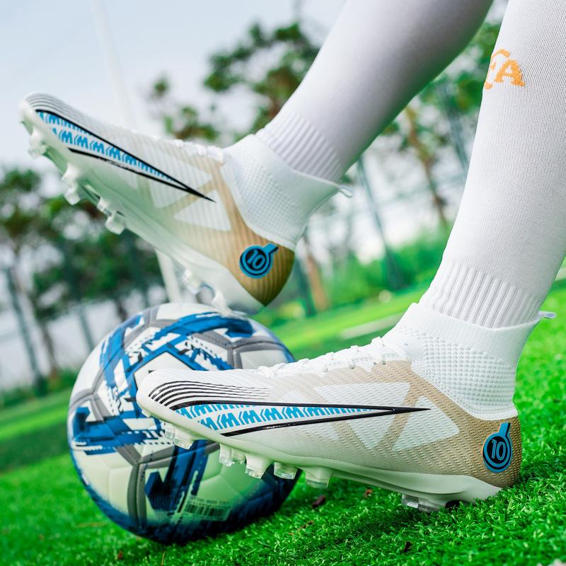 Football shoes men's high-top spikes non-slip lawn teen students adult game training quick-drying sneakers