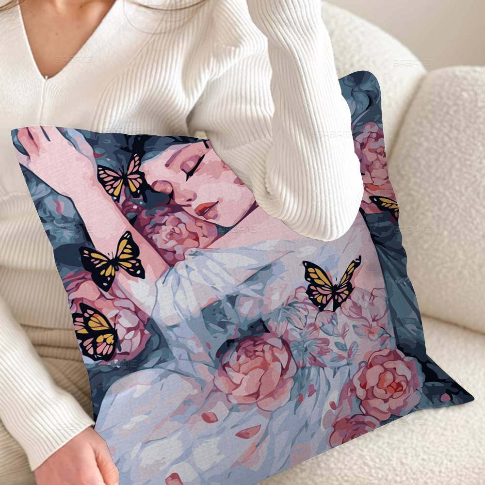 Cartoon Girl Flower Paint Pillow Anime Pillow Sofa Bed Head Pillow Cover Cushion Cover 45x45 Cm Fashion