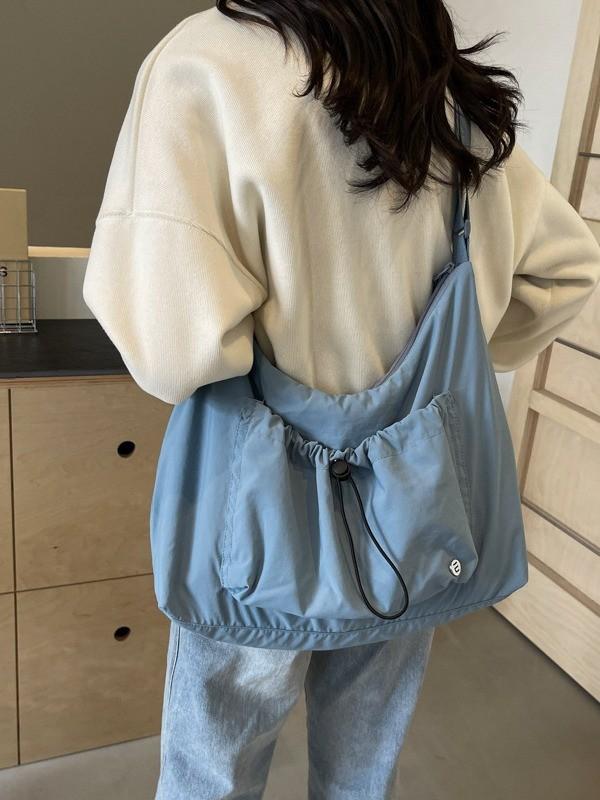 Nylon Shoulder Bag For Women With Wrinkled Dimple Design And Zipper Closure For Casual Travel