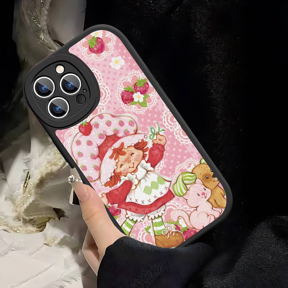 Cartoon Girl S-Strawberry S-Shortcake For IPhone 16 15 14 13 12 11 Pro Max Plus Shockproof Leather Soft Phone Cover