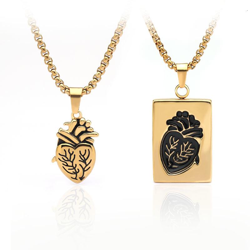 Gold and Silver Heart Couple Pendant Necklace - Fashionable Hip-Hop Valentine's Day Gift