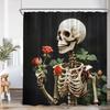 Schädel Halloween Duschvorhang Frohes Halloween Lustiges Skelett Rose Floral Badezimmer Dekor Polyesterstoff Duschvorhang Mit Haken