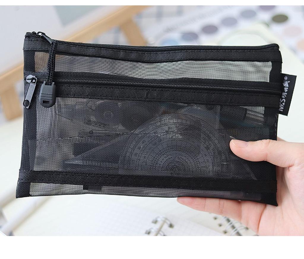 Pencil Case File Folder School Stationery Supplies Cosmetic Storage Bag Double Mesh Pencil Bag