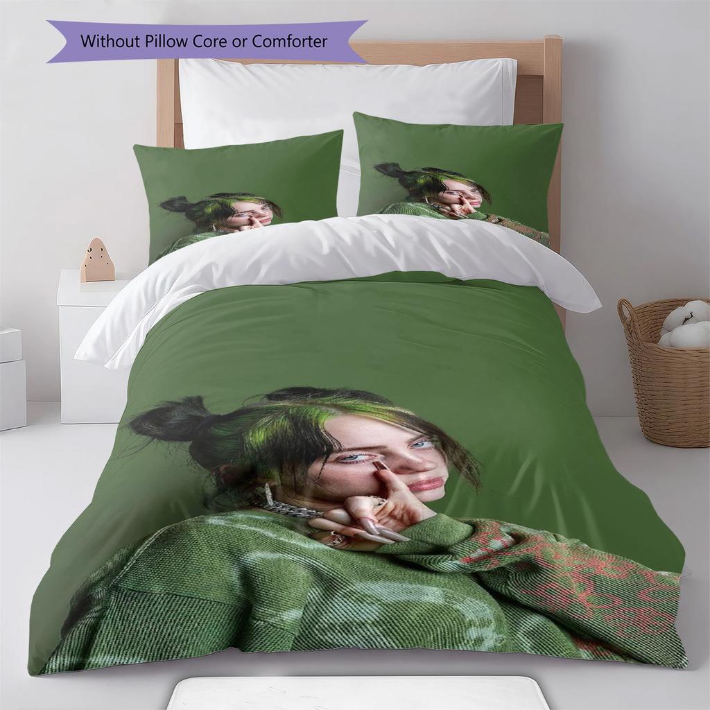 Billie Eilish Pattern Bedding,Quilt Set Quilt Cover Pillowcase Home Birthday Gift (1 * Duvet Cover + 2 * Pillowcase, Without Core)