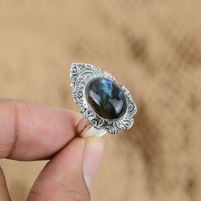 Mothers Day Deal 925 Sterling Silver Natural Labradorite Multi Stone Sister Ring