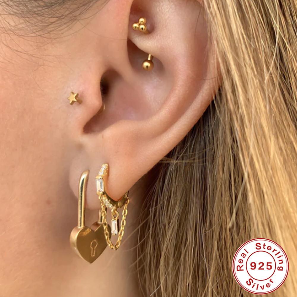 New S925 Sterling Silver Geometric Tassel Chain Square Zircon Pendant Earrings Earrings