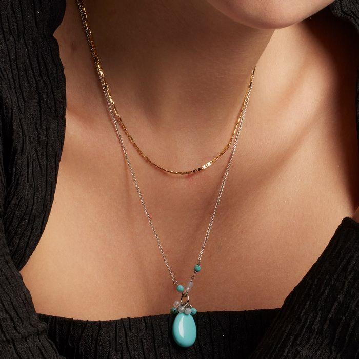 Collier - Adak - Alliage - Rhodié - Turquoise - Taille unique