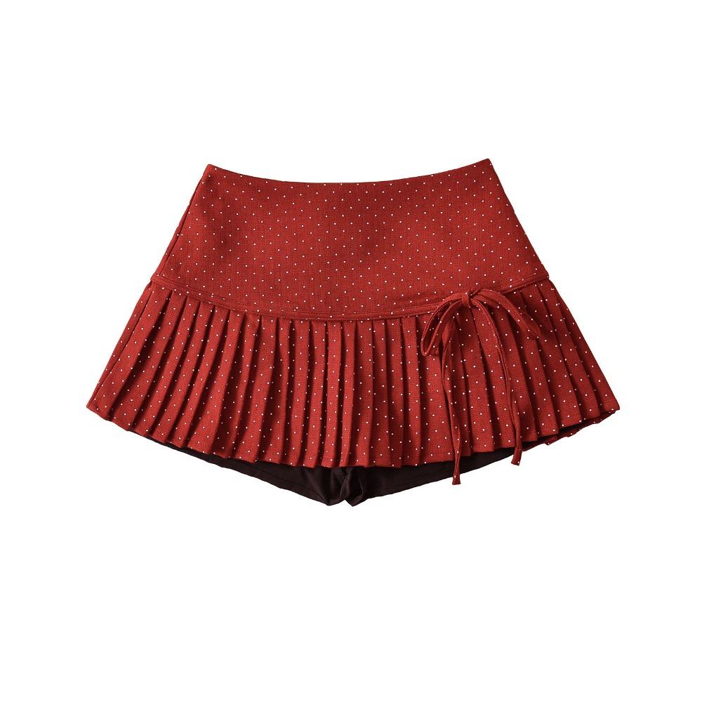 Sweet Dot Mini Skirt Bowknot A-line Short Skirts Sweet Pleated Skirts for Women Ladies